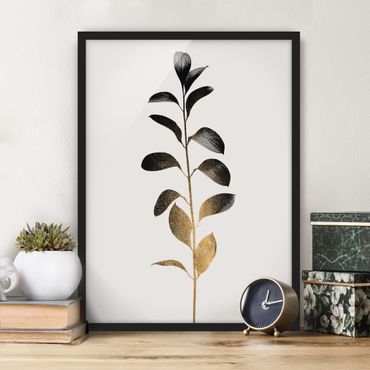 Poster con cornice - Mondo vegetale grafico - Oro e grigio