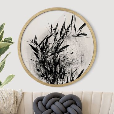 Quadro rotondo incorniciato - Mondo vegetale grafico - Bambú nero
