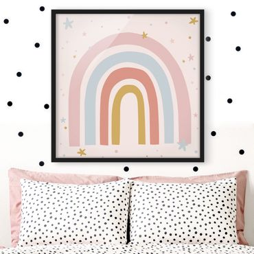 Poster con cornice - Grande arcobaleno con stelle e puntini