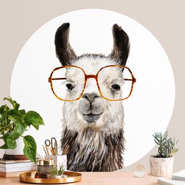 Carta da parati rotonda autoadesiva - Hip Lama con gli occhiali IV