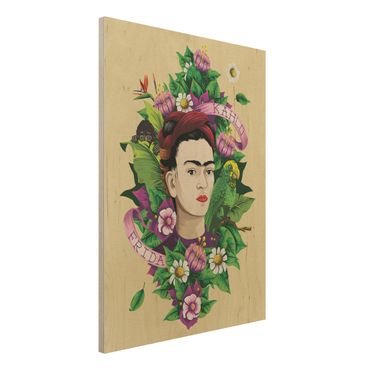 Quadro in legno -Frida Kahlo - Frida, Monkey And Parrot- Verticale 3:4