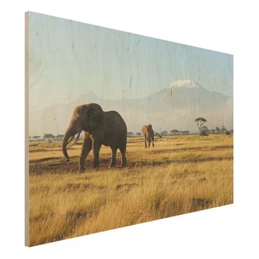 Quadro in legno - Elephants in front of the Kilimanjaro in Kenya - Orizzontale 3:2