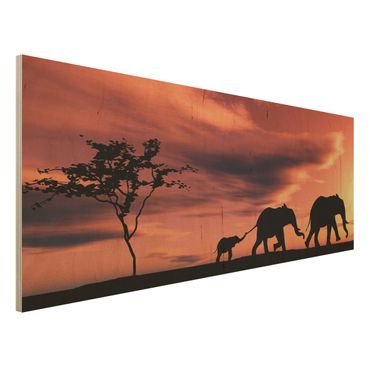 Quadro in legno - Savannah Elephant Family - Panoramico