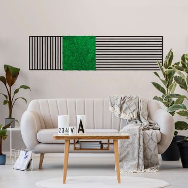 Pannelli fonoassorbenti e pannelli di muschio - Parete in legno rovere grigio e parete di muschio verde abete - Collage a parete