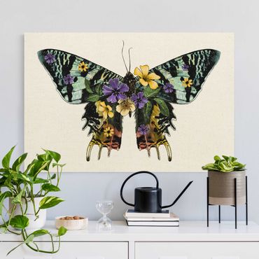 Quadro su tela naturale - Illustrazione floreale farfalla del Madagascar - Formato orizzontale 3:2