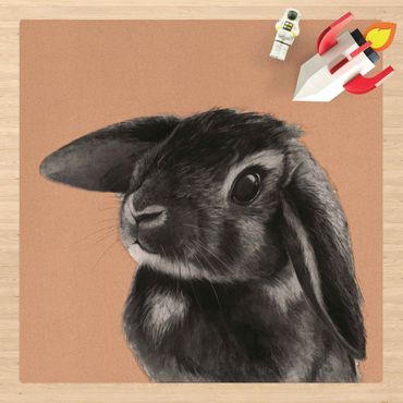 Tappetino di sughero - Illustrazione disegno di coniglio bianco e nero - Quadrato 1:1