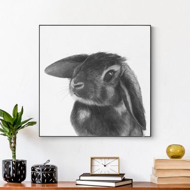 Quadro intercambiabile con frame tessuto in tensione - Illustrazione disegno di coniglio bianco e nero