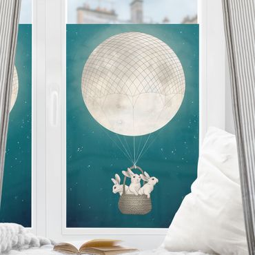Decorazione per finestre - Illustrazione di conigli con luna a mongolfiera nel cielo stellato
