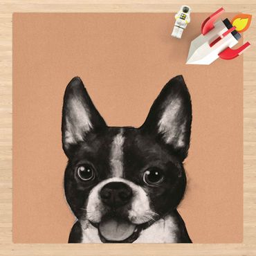 Tappetino di sughero - Illustrazione pittura di boston terrier bianco e nero - Quadrato 1:1