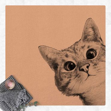 Tappetino di sughero - Illustrazione disegno di gatto bianco nero - Quadrato 1:1