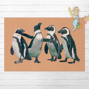 Tappetino di sughero - Illustrazione acquerello di pinguini bianco e nero - Formato orizzontale 3:2