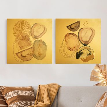 Stampa su tela 2 parti - Forme con oro Japandi in acquerello