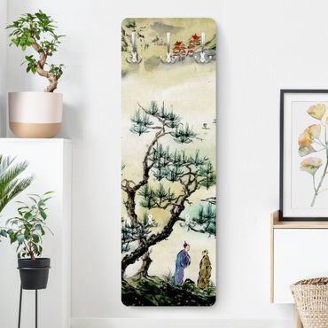 Appendiabiti - Giapponese disegno ad acquerello di pino e Mountain Village