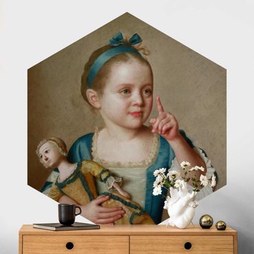 Carta da parati esagonale adesiva con disegni - Jean Etienne Liotard - Ragazza con bambola