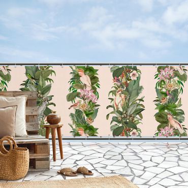 Telo frangivista per balcone - Cacatua in verde su rosé