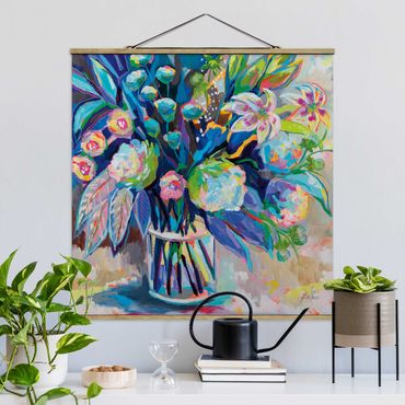 Foto su tessuto da parete con bastone - Bouquet dai colori vivaci - Quadrato 1:1
