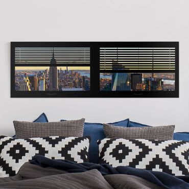 Stampa su tela - Window View Blinds - Manhattan Evening - Panoramico