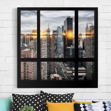 Stampa su tela - Windows Overlooking New York With Sun Reflection - Quadrato 1:1