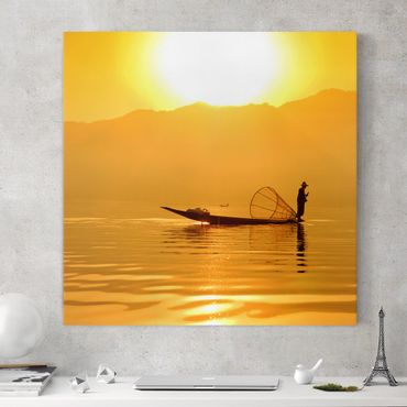 Stampa su tela - Fisherman In Sunrise - Quadrato 1:1