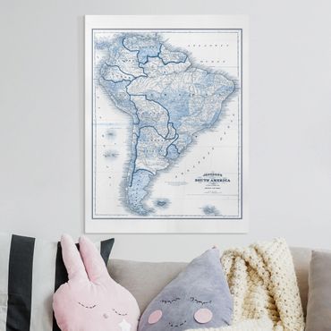 Stampa su tela - Mappa In Toni Di Blu - America Del Sud - Verticale 3:4
