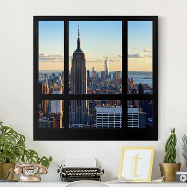 Stampa su tela - New York Window View Of The Empire State Building - Quadrato 1:1