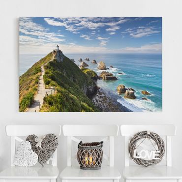 Stampa su tela -  Nugget Point Lighthouse and sea New Zealand - Orizzontale 3:2