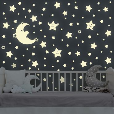 Adesivi murali fluorescenti - set per tatuaggi murali Luna e stelle afterglow