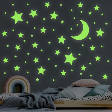 Adesivi murali fluorescenti - set per tatuaggi murali luna e stelle afterglow