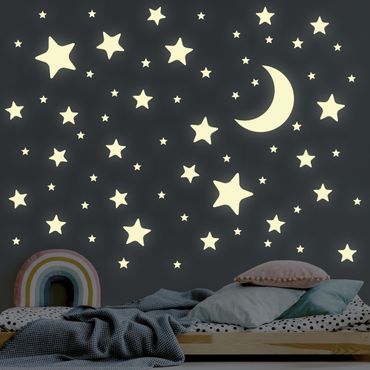 Adesivi murali fluorescenti - set per tatuaggi murali luna e stelle afterglow