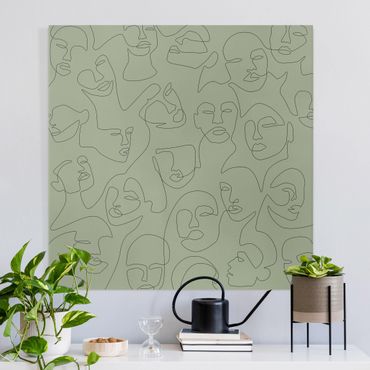 Stampa su tela - Line Art - Beauty Portraits in verde - Quadrato 1:1