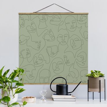 Foto su tessuto da parete con bastone - Line Art - Beauty Portraits in verde - Quadrato 1:1