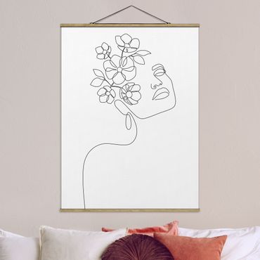 Foto su tessuto da parete con bastone - Line Art - Dreamy Girl Blossom - Formato verticale 3:4