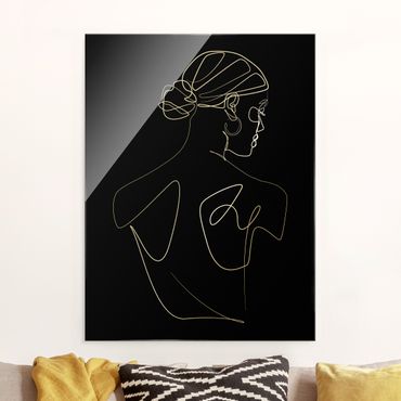 Quadro in vetro - Line Art - Schiena di donna in nero - Formato verticale