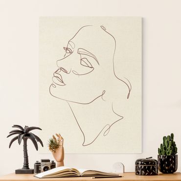 Quadro su tela naturale - Line Art - Donna dal viso sognante - Formato verticale 3:4