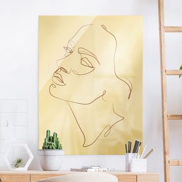 Quadro in vetro - Line Art - Donna dal viso sognante - Formato verticale
