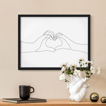 Poster con cornice - Line Art - Mani del cuore