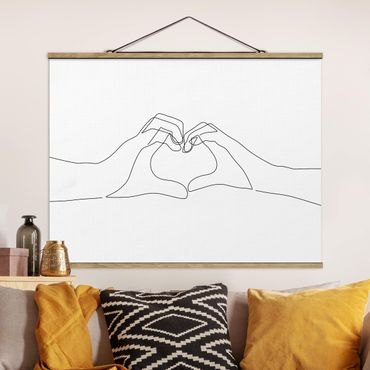 Foto su tessuto da parete con bastone - Line Art - Mani del cuore - Orizzontale 4:3