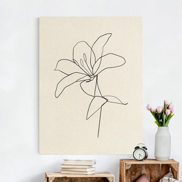 Quadro su tela naturale - Line Art fiore in bianco e nero - Formato verticale 3:4