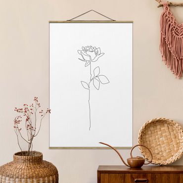 Foto su tessuto da parete con bastone - Fiori Line Art - Rosa - Formato verticale 2:3