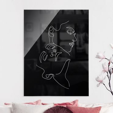Quadro in vetro - Line Art Black Women Faces - Verticale 4:3