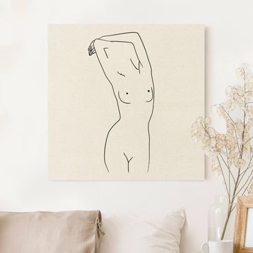 Quadro su tela naturale - Line Art nudo femminile in bianco e nero - Quadrato 1:1