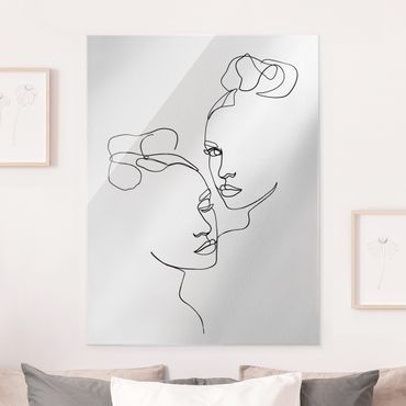 Quadro in vetro - Line Art volti femminili in bianco e nero - Formato verticale