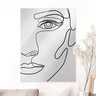 Quadro in vetro - Line Art ritratto di donna in bianco e nero - Formato verticale