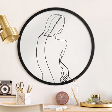 Quadro rotondo incorniciato - Line Art schiena di donna in bianco e nero