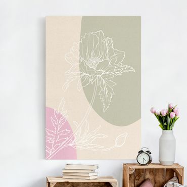 Quadro su tela naturale - Line Art fiori con campi colorati II - Formato verticale 2:3