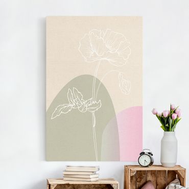 Quadro su tela naturale - Line Art fiori con campi colorati - Formato verticale 2:3