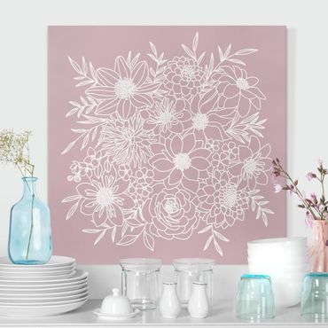 Stampa su tela - Line art fiori in rosa antico