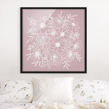 Poster con cornice - Line art fiori in rosa antico