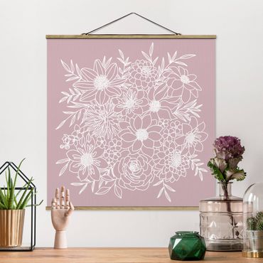 Foto su tessuto da parete con bastone - Line art fiori in rosa antico