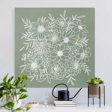 Stampa su tela - Line art fiori in verde